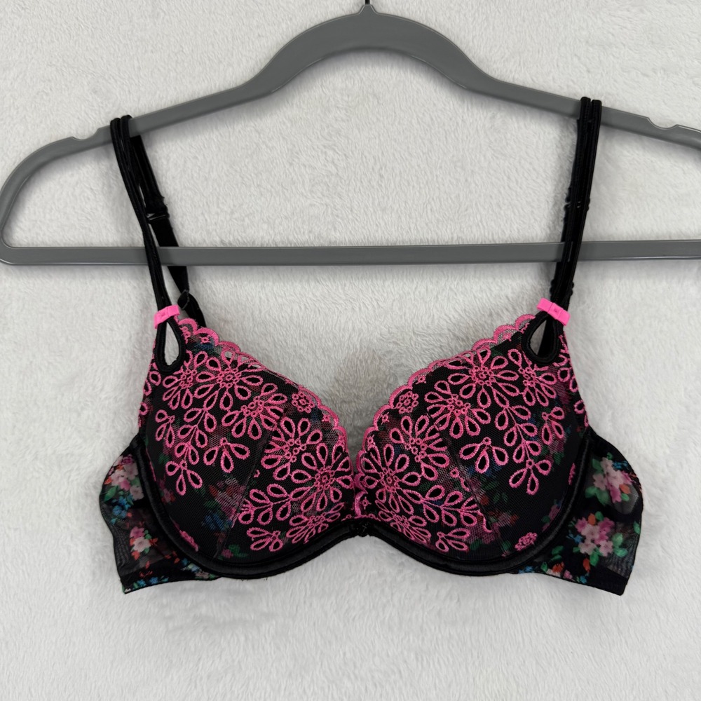 Victoria's Secret Sexy Little‎ Things Floral Lace Bra 32B Black Pink